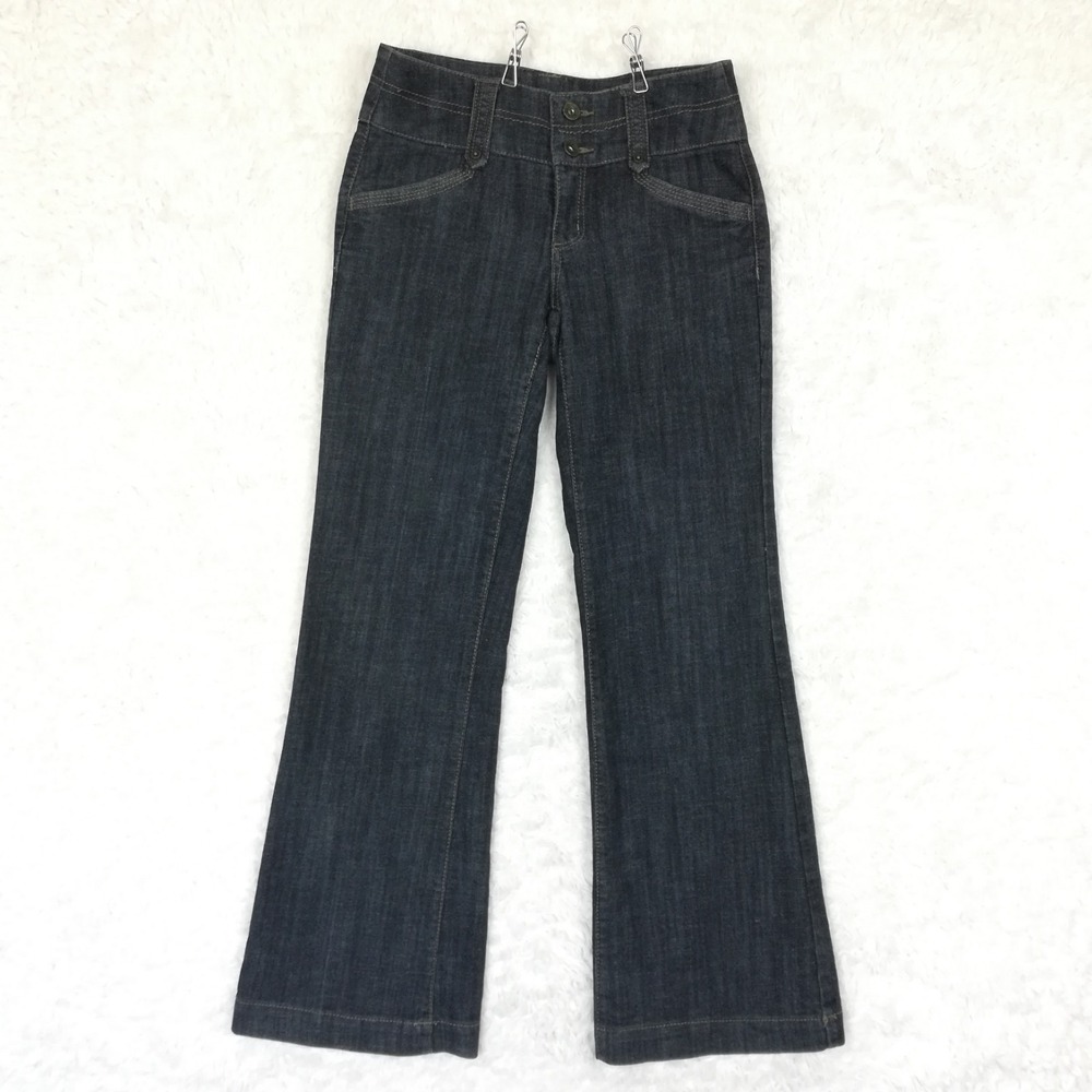 Maurices Womens Jeans Flare Leg Blue Denim Dark Wash Trouser Short 1S 2S